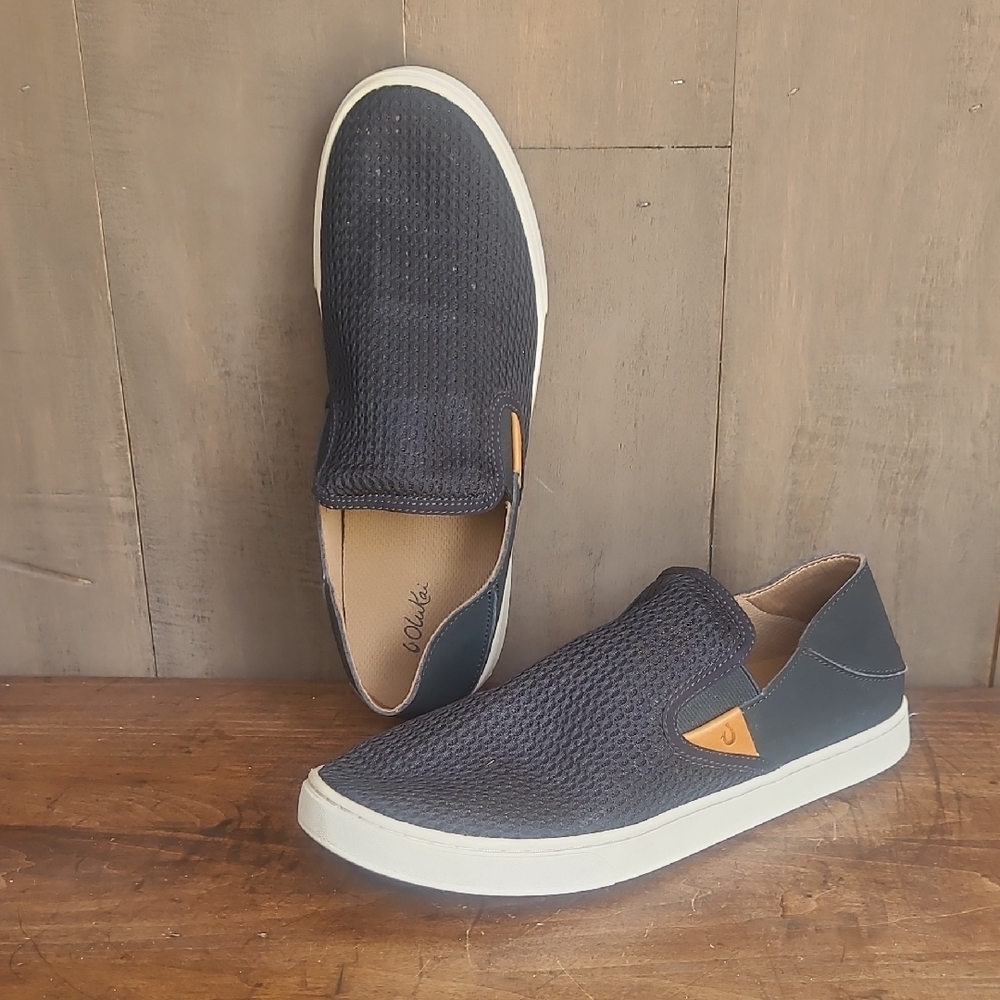 OluKai Women's Black and Tan Slip-On Sneakers
